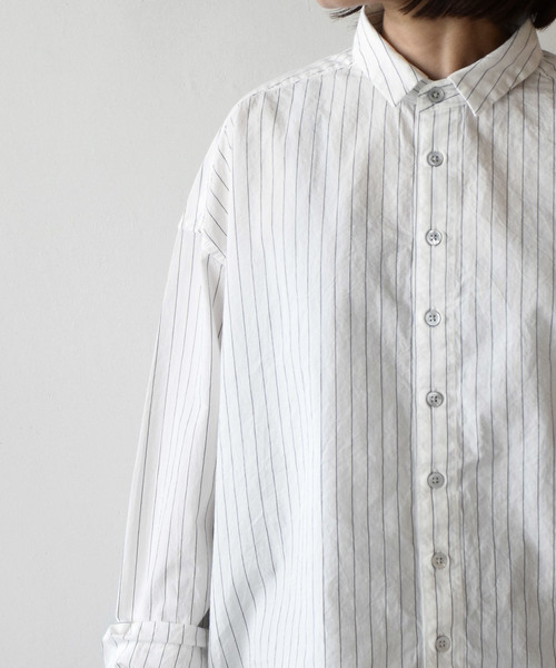 quadro（クオドロ）の「オーガニックコットンストライプワイドシャツ（シャツ/ブラウス・レディース・ホワイト/オフホワイト・FREE）」の7枚目の写真