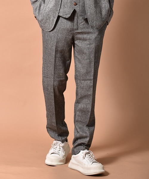 ツイードテーパードパンツ 無地 ヘリンボーン セットアップ対応