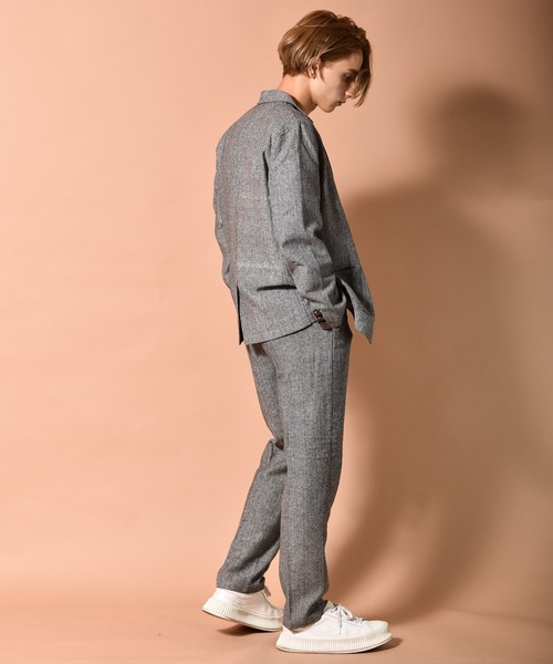 ツイードテーパードパンツ 無地 ヘリンボーン セットアップ対応