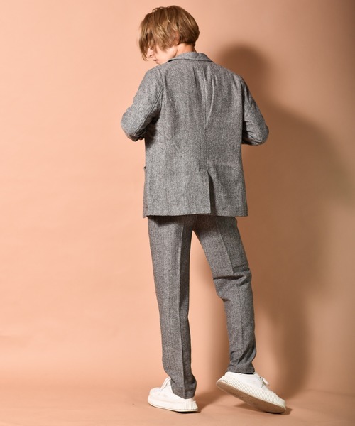 theory ヘリンボーン ツイード セットアップスーツ 秋冬 パンツ グレー ツイードテーパードパンツ 無地 ヘリンボーン セットアップ対応