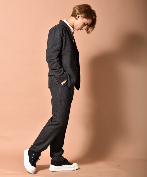 ツイードテーパードパンツ 無地 ヘリンボーン セットアップ対応