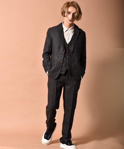 ツイードテーパードパンツ 無地 ヘリンボーン セットアップ対応