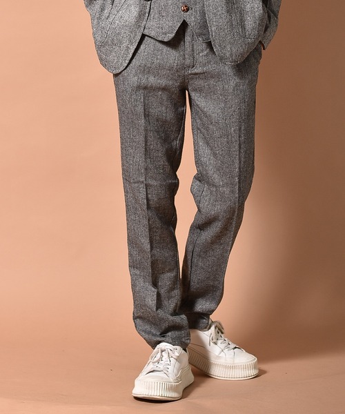 ツイードテーパードパンツ 無地 ヘリンボーン セットアップ対応