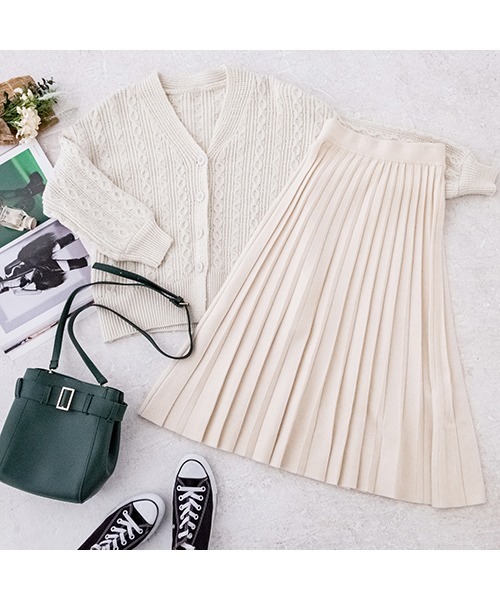 fifth（フィフス）の「プリーツニットミディスカート（スカート・レディース・アイボリー/ブラウン・MEDIUM）」の10枚目の写真