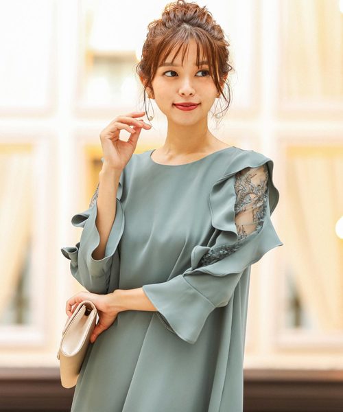 セール フリル レーススリーブ 結婚式ワンピース パーティードレス ドレス Fashion Letter ファッションレター のファッション通販 Zozotown