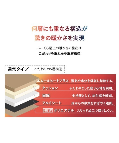 東京家具（トウキョウカグ）の「＋4℃ もちふわ触感【ヒートプラス】リビングで寝るあったかパッド/190×190cm EMOORHEAT（ラグ/マット・レディース・イエロー/グレー/ネイビー/ブラウン/アイボリー・FREE）」の22枚目の写真