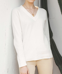 ALEXIA STAM | Waffle V-Neck Basic Top/ワッフルVネックベーシックトップ(Tシャツ/カットソー)