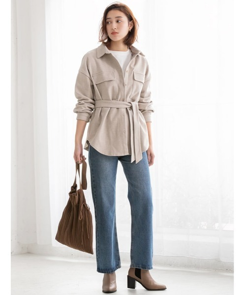 fifth(フィフス)の「ベルト付CPOシャツジャケット(ライダースジャケット・レディース・ベージュ/カーキ・MEDIUM)」の13枚目の写真