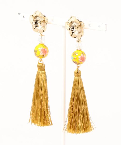 カヤ（カヤ）の「【カヤ】桔梗和玉タッセルピアス（ピアス（両耳用）・レディース・オレンジ/グリーン/ワインレッド/イエロー/ピンク/ネイビー・FREE）」の3枚目の写真