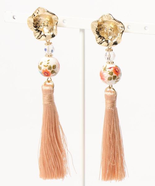 カヤ（カヤ）の「【カヤ】桔梗和玉タッセルピアス（ピアス（両耳用）・レディース・オレンジ/グリーン/ワインレッド/イエロー/ピンク/ネイビー・FREE）」の6枚目の写真
