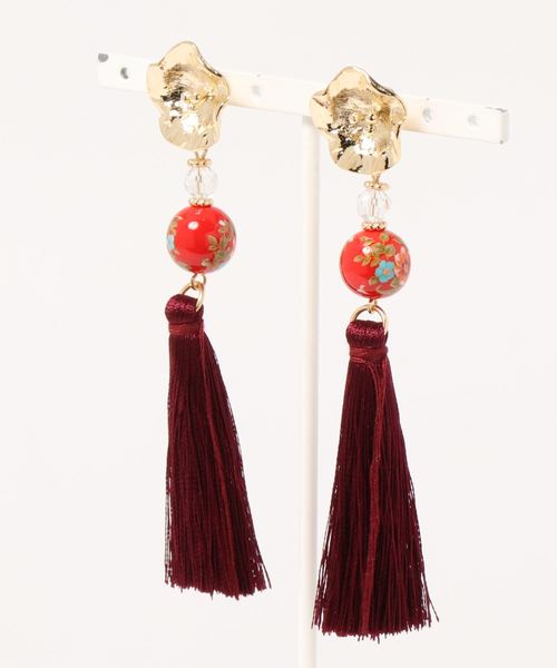 カヤ（カヤ）の「【カヤ】桔梗和玉タッセルピアス（ピアス（両耳用）・レディース・オレンジ/グリーン/ワインレッド/イエロー/ピンク/ネイビー・FREE）」の5枚目の写真