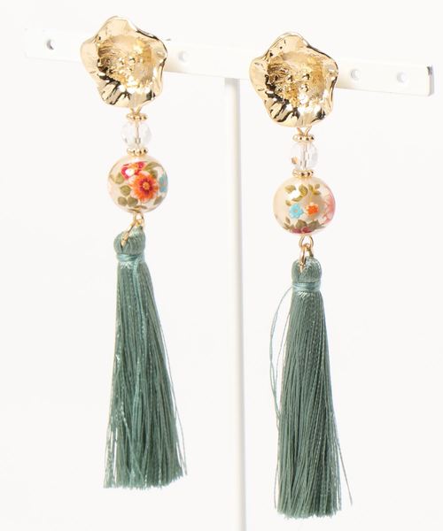 カヤ（カヤ）の「【カヤ】桔梗和玉タッセルピアス（ピアス（両耳用）・レディース・オレンジ/グリーン/ワインレッド/イエロー/ピンク/ネイビー・FREE）」の9枚目の写真