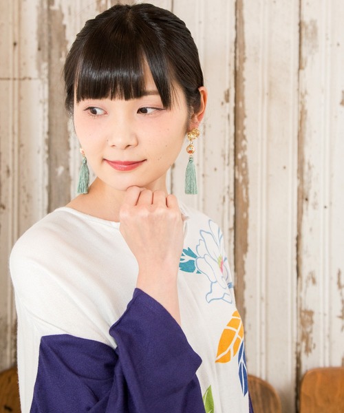 カヤ（カヤ）の「【カヤ】桔梗和玉タッセルピアス（ピアス（両耳用）・レディース・オレンジ/グリーン/ワインレッド/イエロー/ピンク/ネイビー・FREE）」の12枚目の写真