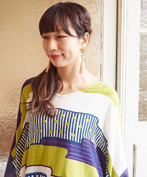 カヤ（カヤ）の「【カヤ】桔梗和玉タッセルピアス（ピアス（両耳用）・レディース・オレンジ/グリーン/ワインレッド/イエロー/ピンク/ネイビー・FREE）」の8枚目の写真