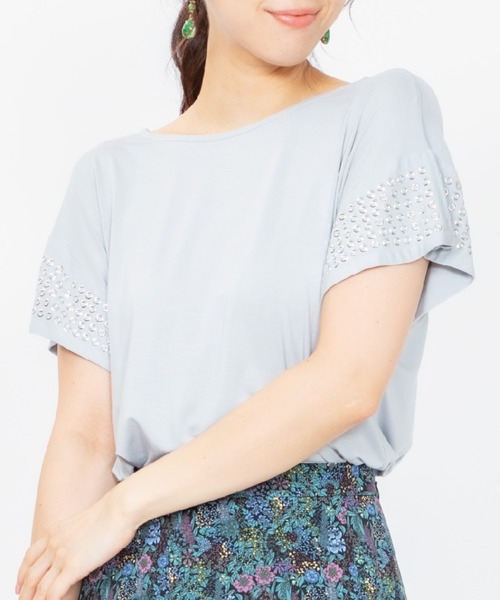 JETSET SOLO PLUS （ジェットセットソロプラス）の「2WAY デザインTシャツ（Tシャツ/カットソー・レディース・ブラック/オフホワイト/ブルーグレー・FREE）」の3枚目の写真