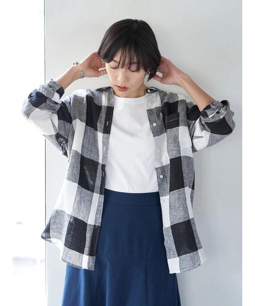 AMERICAN HOLIC(アメリカンホリック)の「ピュアリネンドロップショルダーシャツ*(シャツ/ブラウス・レディース・ネイビー/オフホワイト/サックスブルー/その他5/ストライプ/ライトベージュ/ホワイト系その他7/ブルー系その他6・M/L)」の7枚目の写真