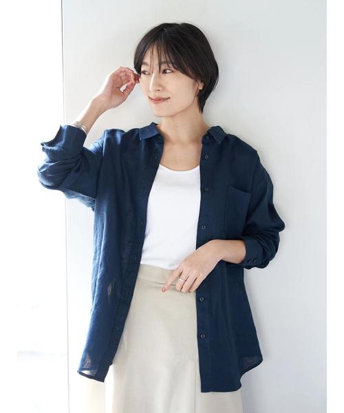 AMERICAN HOLIC(アメリカンホリック)の「ピュアリネンドロップショルダーシャツ*(シャツ/ブラウス・レディース・ネイビー/オフホワイト/サックスブルー/その他5/ストライプ/ライトベージュ/ホワイト系その他7/ブルー系その他6・M/L)」の5枚目の写真