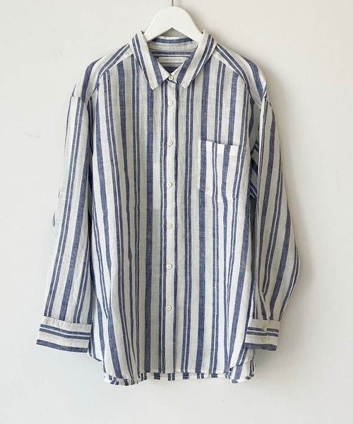 AMERICAN HOLIC(アメリカンホリック)の「ピュアリネンドロップショルダーシャツ*(シャツ/ブラウス・レディース・ネイビー/オフホワイト/サックスブルー/その他5/ストライプ/ライトベージュ/ホワイト系その他7/ブルー系その他6・M/L)」の8枚目の写真