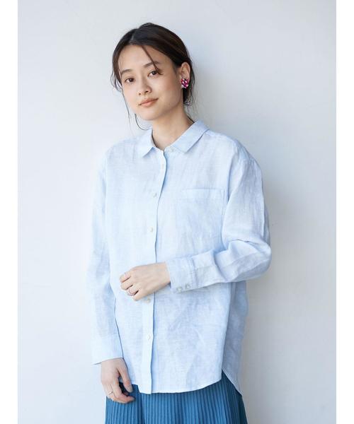 AMERICAN HOLIC(アメリカンホリック)の「ピュアリネンドロップショルダーシャツ*(シャツ/ブラウス・レディース・ネイビー/オフホワイト/サックスブルー/その他5/ストライプ/ライトベージュ/ホワイト系その他7/ブルー系その他6・M/L)」の6枚目の写真