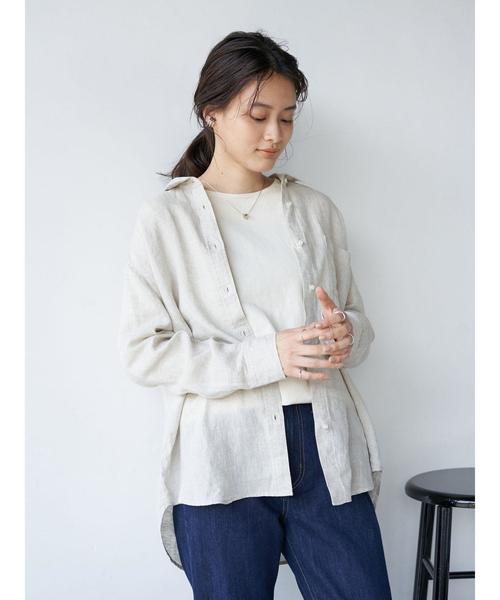 AMERICAN HOLIC(アメリカンホリック)の「ピュアリネンドロップショルダーシャツ*(シャツ/ブラウス・レディース・ネイビー/オフホワイト/サックスブルー/その他5/ストライプ/ライトベージュ/ホワイト系その他7/ブルー系その他6・M/L)」の4枚目の写真