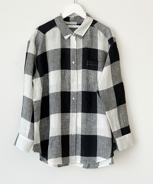 AMERICAN HOLIC(アメリカンホリック)の「ピュアリネンドロップショルダーシャツ*(シャツ/ブラウス・レディース・ネイビー/オフホワイト/サックスブルー/その他5/ストライプ/ライトベージュ/ホワイト系その他7/ブルー系その他6・M/L)」の10枚目の写真