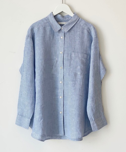 AMERICAN HOLIC(アメリカンホリック)の「ピュアリネンドロップショルダーシャツ*(シャツ/ブラウス・レディース・ネイビー/オフホワイト/サックスブルー/その他5/ストライプ/ライトベージュ/ホワイト系その他7/ブルー系その他6・M/L)」の19枚目の写真