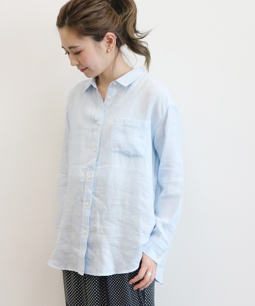 AMERICAN HOLIC(アメリカンホリック)の「ピュアリネンドロップショルダーシャツ*(シャツ/ブラウス・レディース・ネイビー/オフホワイト/サックスブルー/その他5/ストライプ/ライトベージュ/ホワイト系その他7/ブルー系その他6・M/L)」の21枚目の写真