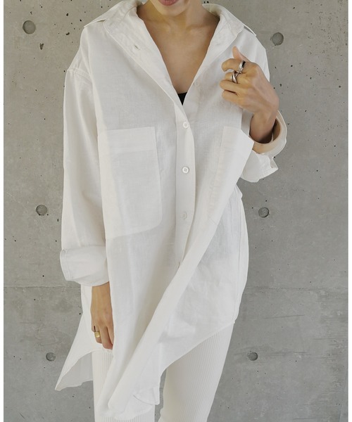 ulu(ウル)の「original Linen oversize shirt(シャツ/ブラウス・レディース・ホワイト/カーキ・FREE)」の14枚目の写真