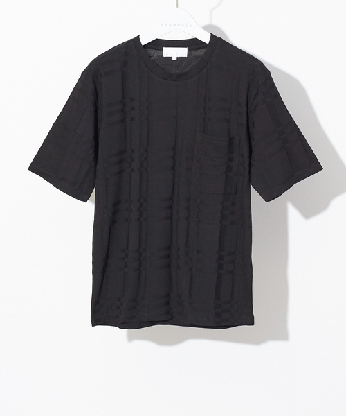 ABAHOUSE（アバハウス）の「チェック柄ジャカード半袖Tシャツ（Tシャツ/カットソー・メンズ・グレイッシュベージュ/ブラック/ホワイト・46/48/44）」の5枚目の写真