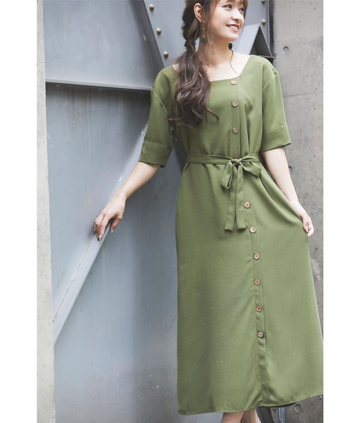 &. NOSTALGIA（アンドドットノスタルジア）の「スクエアネックボタンデザインワンピース（ワンピース・レディース・カーキ/ブラウン・FREE）」の3枚目の写真