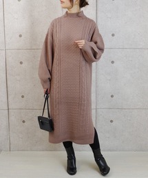 Fizz | 【Fizz/フィズ】　ボリューム袖　ハイネックケーブルニットワンピース(ワンピース)