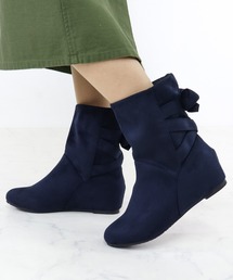 Liberty doll / インヒールバックリボンブーツ 5.5cm 美脚 ファー ショートブーツ レディース(9006)
