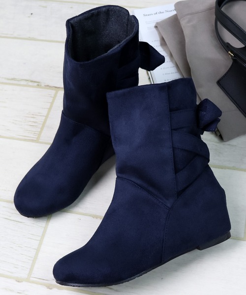 LibertyDoll(リバティードール)の「Liberty doll / インヒールバックリボンブーツ 5.5cm 美脚 ファー ショートブーツ レディース(9006)(ブーツ・レディース・ブラック/ダークブラウン/ネイビー/グレー/ブラウン系その他・LL/S/M/L)」の11枚目の写真