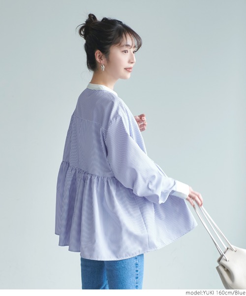 coca（coca）（コカ）の「バイカラーストライプシャツブラウス（シャツ/ブラウス・レディース・ブルー・ONE SIZE）」の7枚目の写真