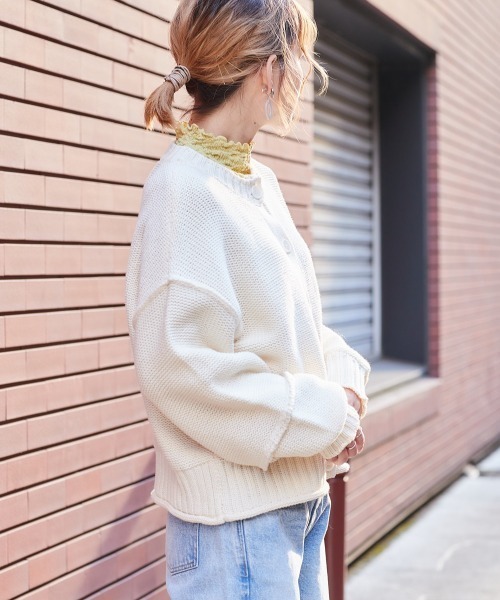 cepo（セポ）の「アウトリンキングショートカーデ（カーディガン/ボレロ・レディース・グレー/オフホワイト/サックスブルー・M）」の9枚目の写真