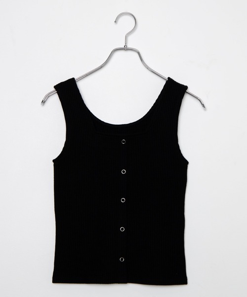 WEGO（ウィゴー）の「WEGO/ワッフルフロントボタンタンクトップ（タンクトップ・レディース・ブラック/アイボリー/グリーン系その他/ライム/オレンジ・FREE）」の2枚目の写真