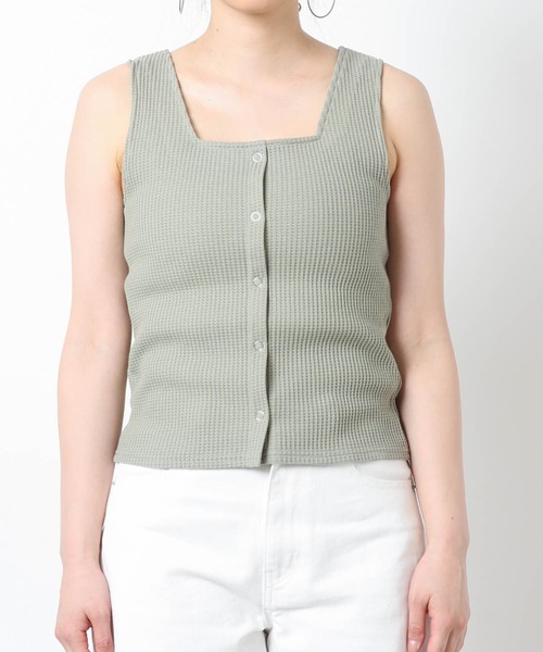 WEGO（ウィゴー）の「WEGO/ワッフルフロントボタンタンクトップ（タンクトップ・レディース・ブラック/アイボリー/グリーン系その他/ライム/オレンジ・FREE）」の18枚目の写真