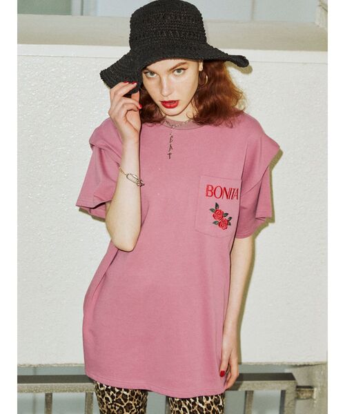 jouetie(ジュエティ)の「ボリュームショルダーTシャツ(Tシャツ/カットソー・レディース・ブラック/オフホワイト/ピンク・MEDIUM)」の3枚目の写真
