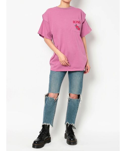 jouetie(ジュエティ)の「ボリュームショルダーTシャツ(Tシャツ/カットソー・レディース・ブラック/オフホワイト/ピンク・MEDIUM)」の12枚目の写真