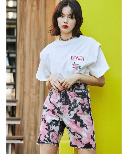 jouetie(ジュエティ)の「ボリュームショルダーTシャツ(Tシャツ/カットソー・レディース・ブラック/オフホワイト/ピンク・MEDIUM)」の5枚目の写真