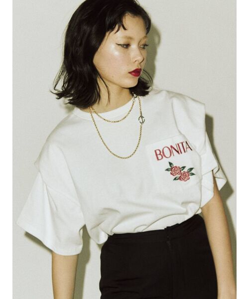 jouetie(ジュエティ)の「ボリュームショルダーTシャツ(Tシャツ/カットソー・レディース・ブラック/オフホワイト/ピンク・MEDIUM)」の18枚目の写真