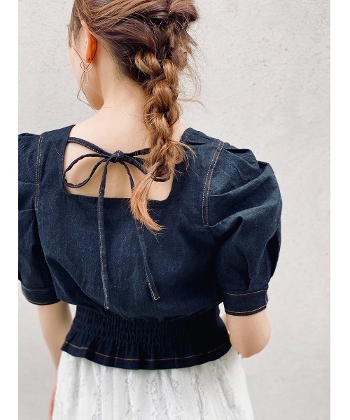 NOMAE（ノーマエ）の「【NOMAE】デニムショートブラウス（シャツ/ブラウス・レディース・ブラック系その他/ブルー系その他/ホワイト系その他・FREE）」の2枚目の写真