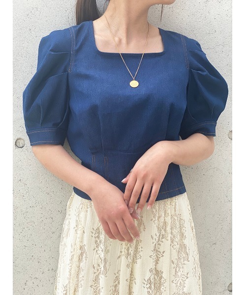 NOMAE（ノーマエ）の「【NOMAE】デニムショートブラウス（シャツ/ブラウス・レディース・ブラック系その他/ブルー系その他/ホワイト系その他・FREE）」の3枚目の写真