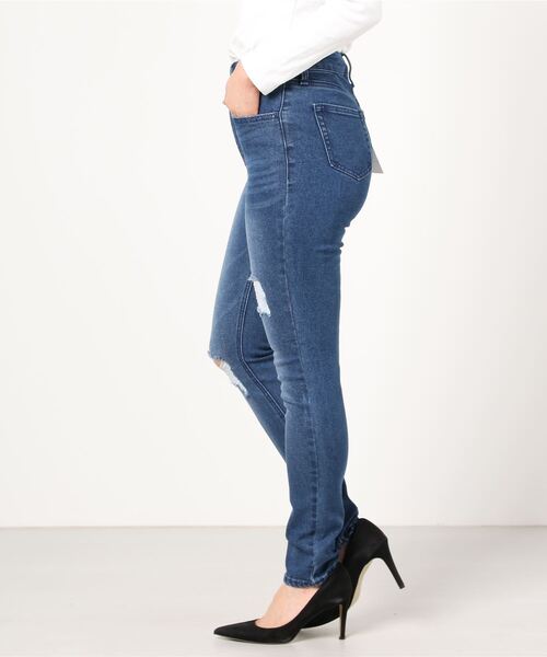 WEGO（ウィゴー）の「WEGO/クラッシュスキニーパンツ（デニムパンツ・レディース・ブラック/インディゴブルー・LARGE/MEDIUM/SMALL/X-SMALL）」の3枚目の写真