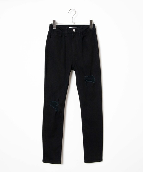 WEGO（ウィゴー）の「WEGO/クラッシュスキニーパンツ（デニムパンツ・レディース・ブラック/インディゴブルー・LARGE/MEDIUM/SMALL/X-SMALL）」の2枚目の写真