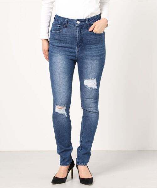 WEGO（ウィゴー）の「WEGO/クラッシュスキニーパンツ（デニムパンツ・レディース・ブラック/インディゴブルー・LARGE/MEDIUM/SMALL/X-SMALL）」の11枚目の写真