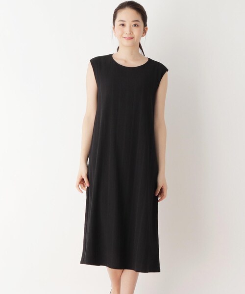 pink adobe（ピンクアドベ）の「◆【M-LL】楊柳ストライプノースリーブワンピース（ワンピース・レディース・ブラック/カーキ/オレンジ/ライトベージュ・40/38/42）」の2枚目の写真