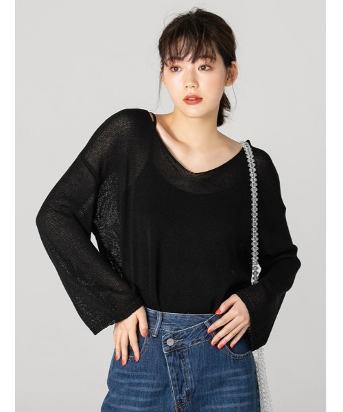 fifth calin（フィフスカラン）の「Vネックシアープルオーバー（Tシャツ/カットソー・レディース・ホワイト/ブラック・MEDIUM）」の2枚目の写真