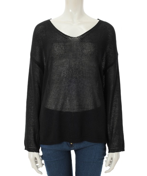 fifth calin（フィフスカラン）の「Vネックシアープルオーバー（Tシャツ/カットソー・レディース・ホワイト/ブラック・MEDIUM）」の4枚目の写真