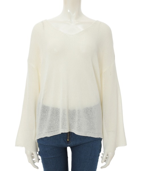 fifth calin（フィフスカラン）の「Vネックシアープルオーバー（Tシャツ/カットソー・レディース・ホワイト/ブラック・MEDIUM）」の11枚目の写真